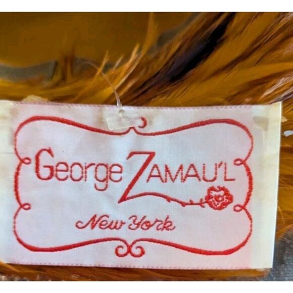 George Zamaul Couture Ladies Orange Felt Hat Feathers Rhinestones Church Formal main image 8